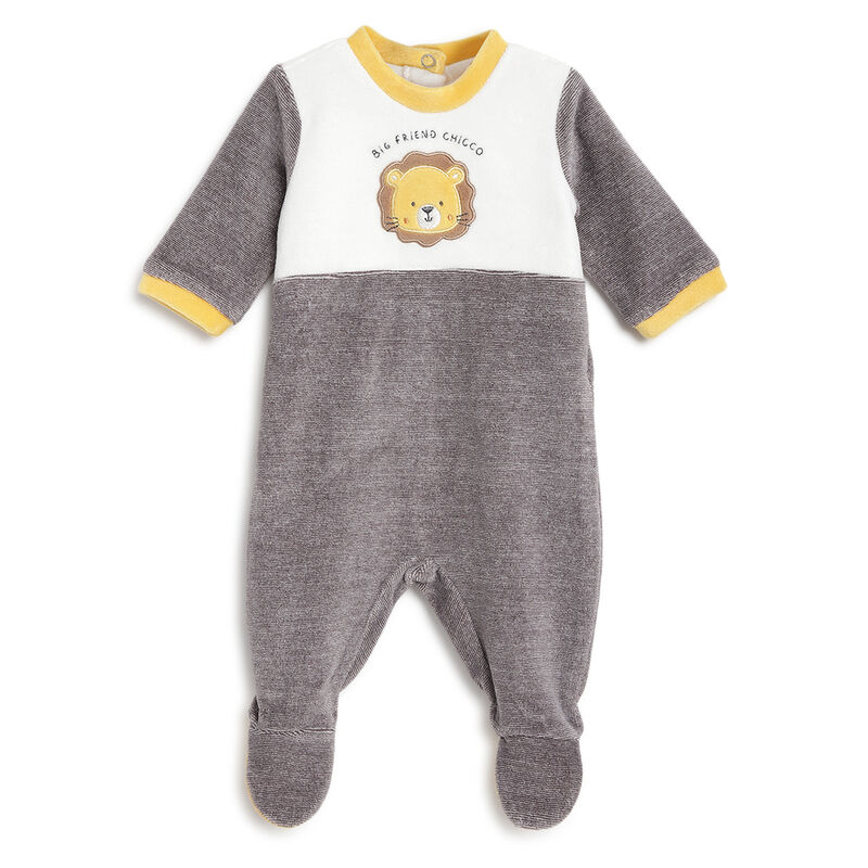 Boys Medium Grey Applique Nappy Opening Babysuit image number 0